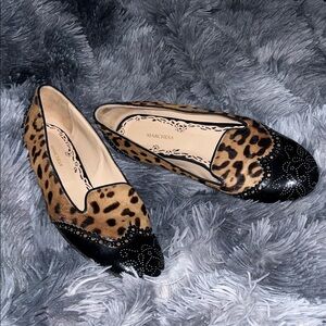 Marchesa Pony Fur and Laser cut Patent Leather Leopard Flats 41 US 11
